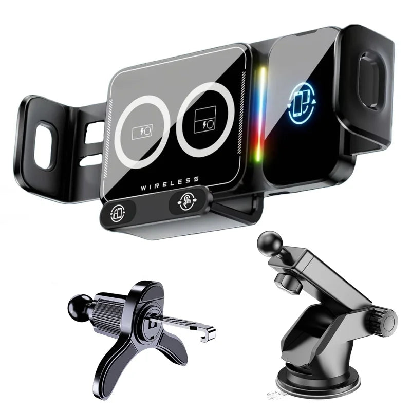 15W Universal Car Phone Wireless Charger Holder 90° Rotation Mount for Samsung Galaxy Fold 6 5 4 3 Z Flip S25 S24 Iphone 17 16