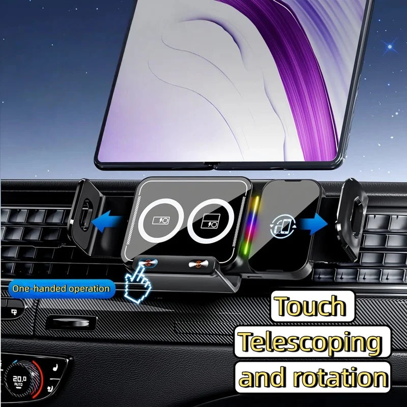 15W Universal Car Phone Wireless Charger Holder 90° Rotation Mount for Samsung Galaxy Fold 6 5 4 3 Z Flip S25 S24 Iphone 17 16