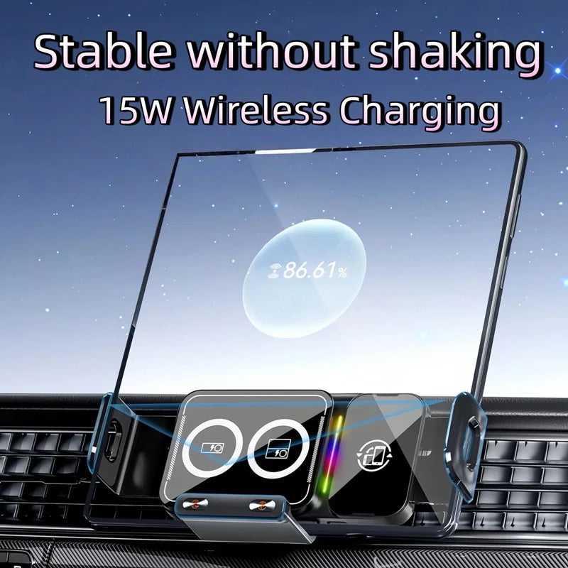 15W Universal Car Phone Wireless Charger Holder 90° Rotation Mount for Samsung Galaxy Fold 6 5 4 3 Z Flip S25 S24 Iphone 17 16