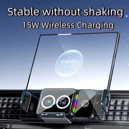 15W Universal Car Phone Wireless Charger Holder 90° Rotation Mount for Samsung Galaxy Fold 6 5 4 3 Z Flip S25 S24 Iphone 17 16