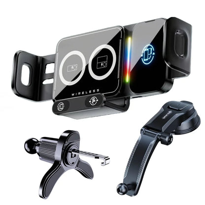 15W Universal Car Phone Wireless Charger Holder 90° Rotation Mount for Samsung Galaxy Fold 6 5 4 3 Z Flip S25 S24 Iphone 17 16