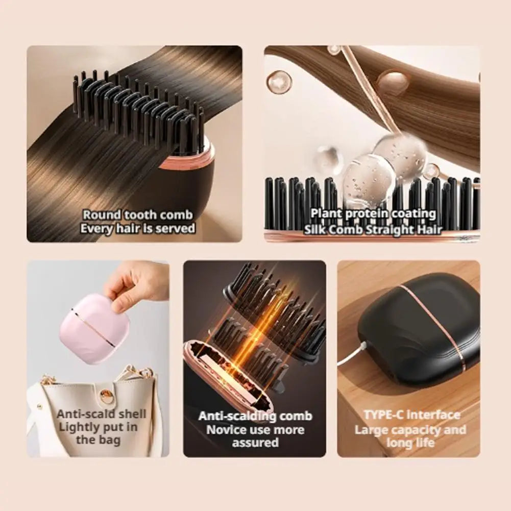 Wireless Negative Ion Straight Hair Comb Mini Portable Longlasting Fluffy Home Straight Hair Comb Hair Styling Hair Straightener